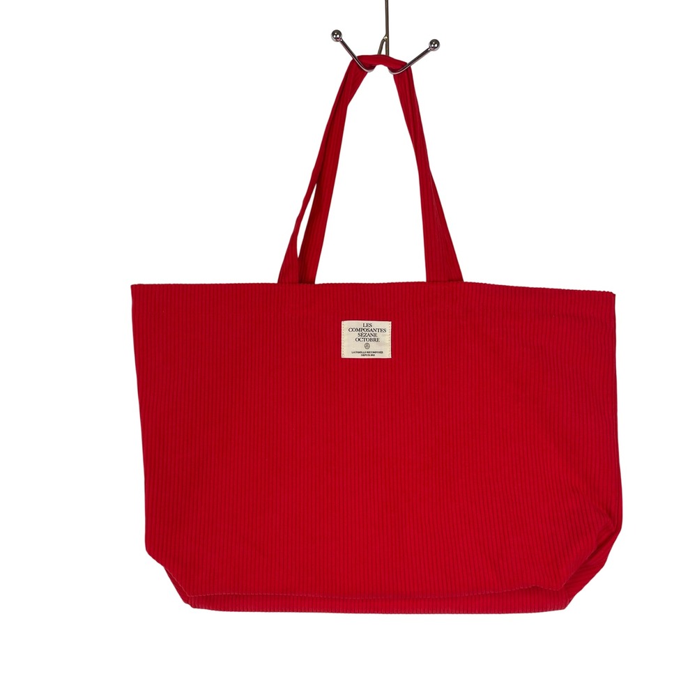 Sezane Les Composantes Octobre Red Corduroy Tote Bag Shopper Cotton Lined